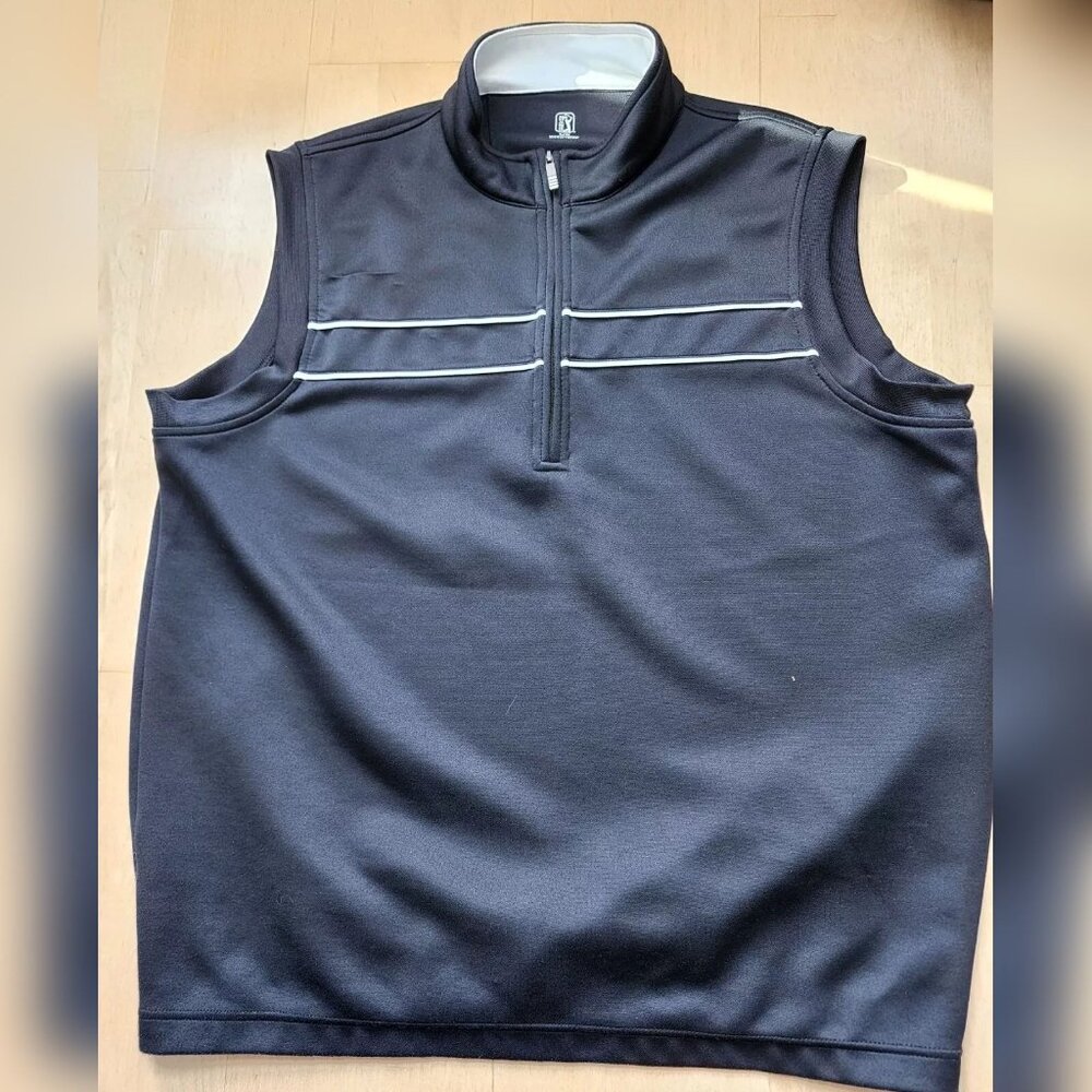 PGA Tour Men's Golf Vest Black 1/4 Zip White Trim Sleeveless Size Large